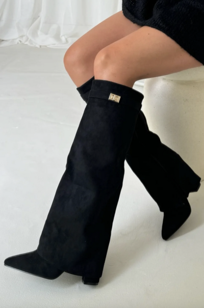 Damen Kniehohe Stiefel Spitz Zeh Gerader Schaft