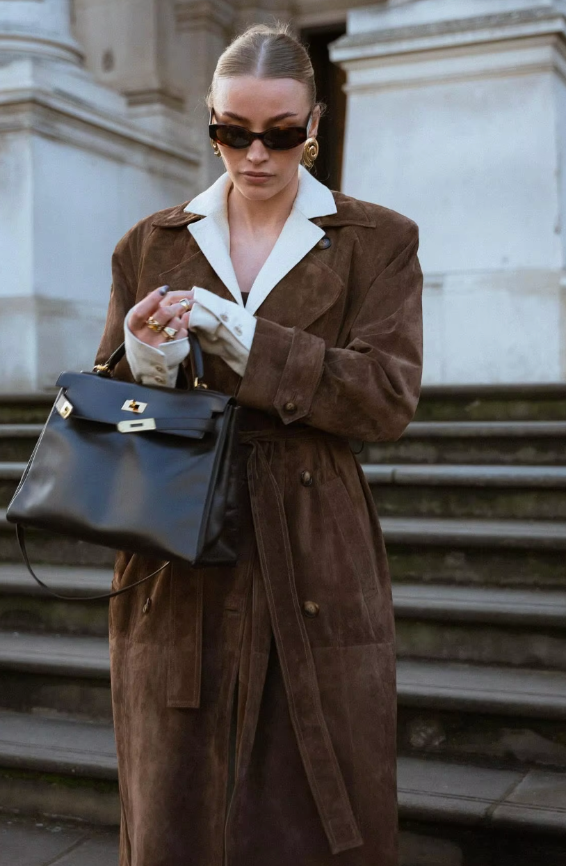 Damen Trenchcoat Wildleder Lang