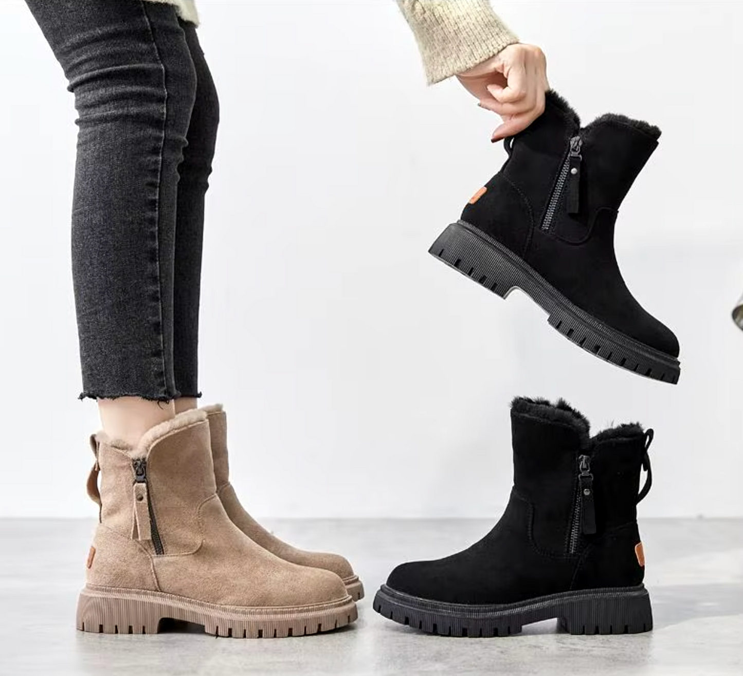 Damen Stiefeletten Warmes Fellfutter Chunky Sohle