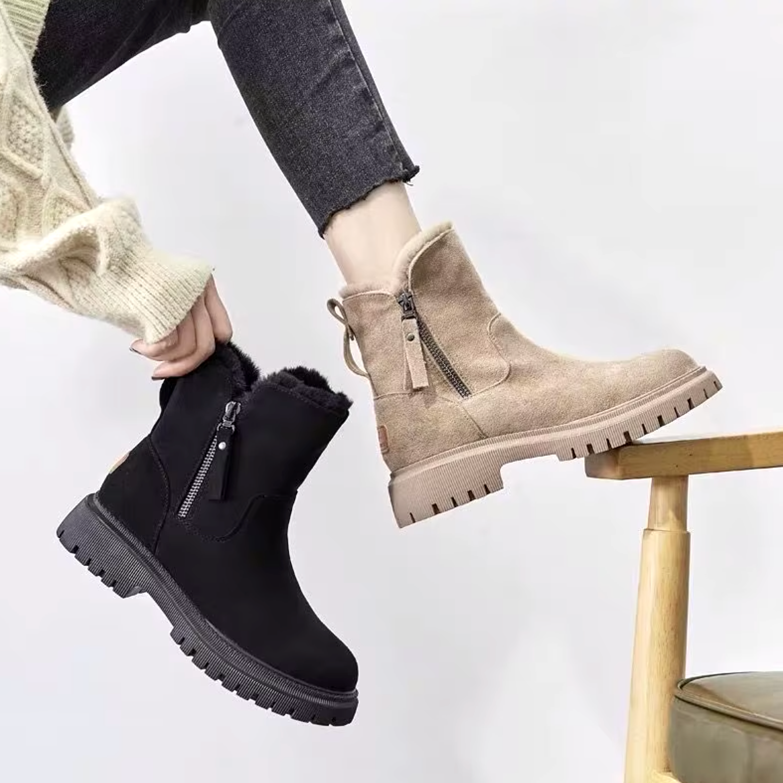 Damen Stiefeletten Warmes Fellfutter Chunky Sohle - Norvielle