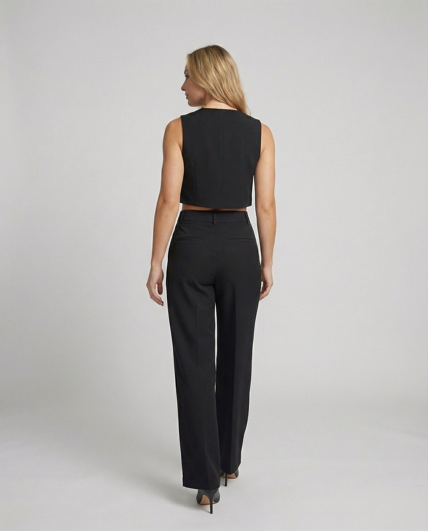 Damen High-Waist-Stoffhose Weites Bein