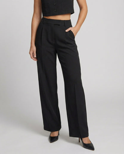 Damen High-Waist-Stoffhose Weites Bein Schwarz - Norvielle