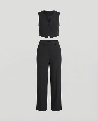 Damen High-Waist-Stoffhose Weites Bein