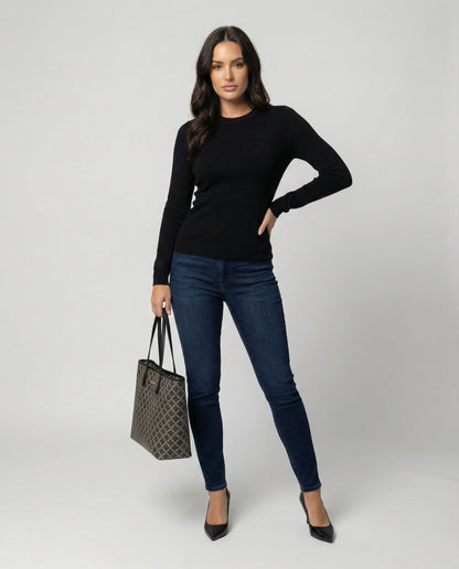 Damen Slim-Fit Pullover Langarm Rundhals
