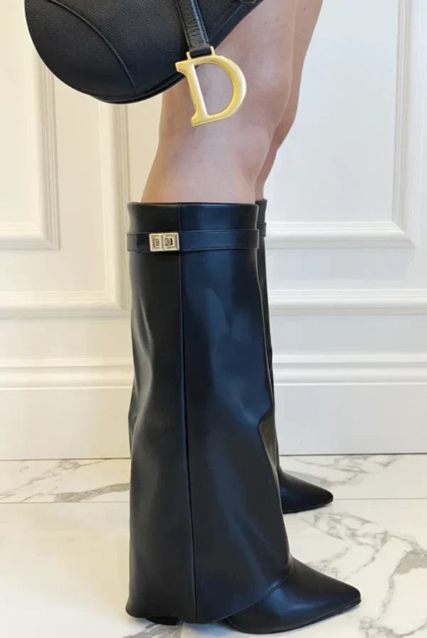 Damen Kniehohe Stiefel Spitz Zeh Gerader Schaft