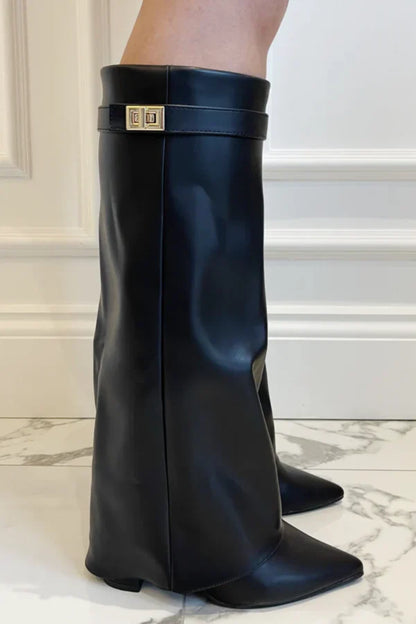 Damen Kniehohe Stiefel Spitz Zeh Gerader Schaft - Norvielle