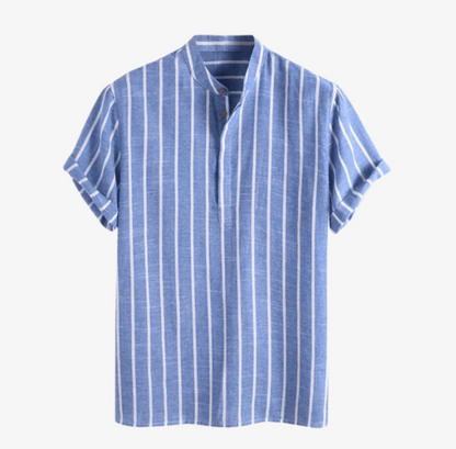 Herren Leinenhemd Blau Gestreift Sommerhemd - Norvielle