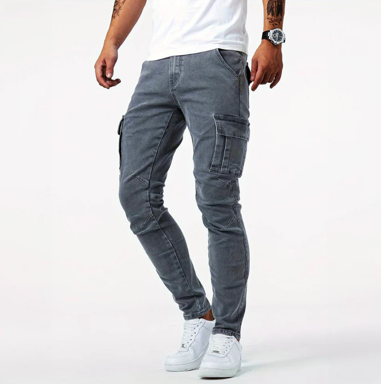 Herren Skinny Jeans Stretch Cargo Modern Schwarz - Norvielle