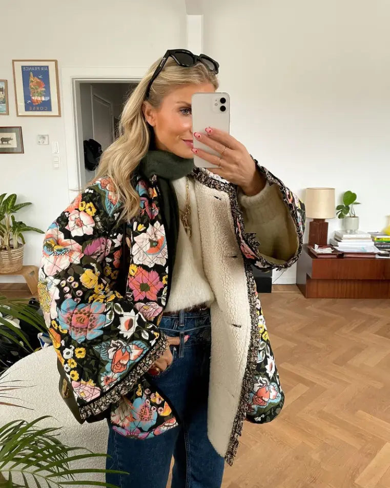 Damen Sommerjacke Blumenmuster Baumwolle Blumenprint - Norvielle