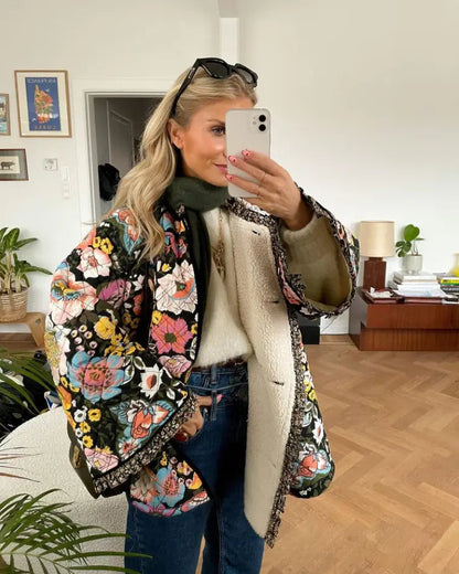 Damen Sommerjacke Blumenmuster Baumwolle Blumenprint - Norvielle