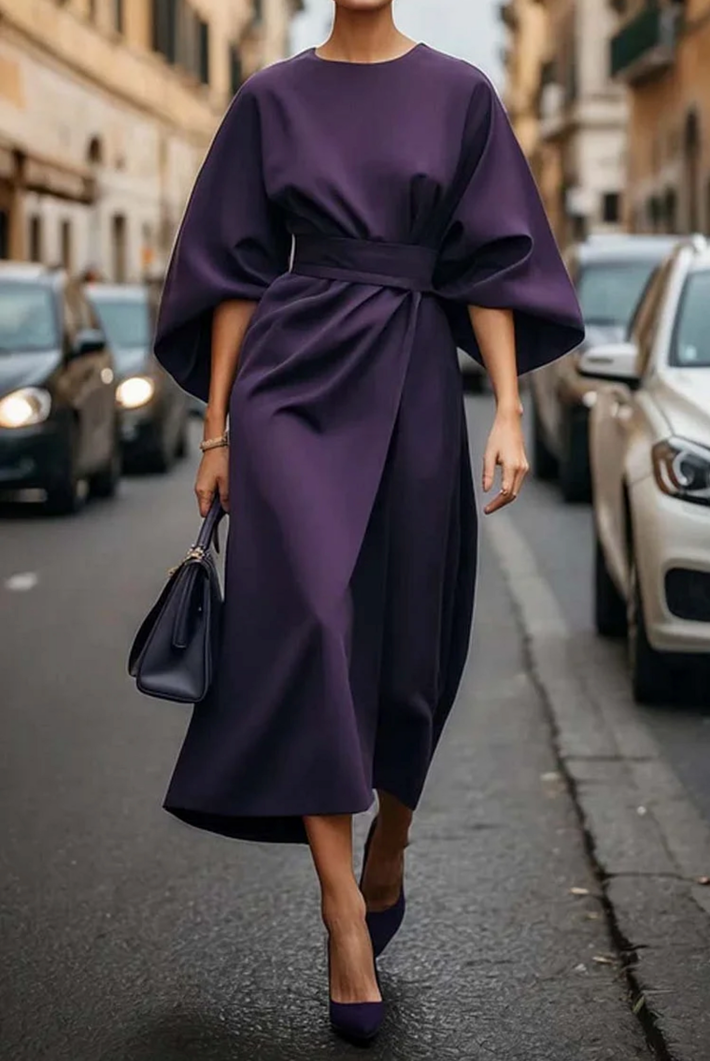 Elegantes Damen Maxikleid Mit Gürtel Lang