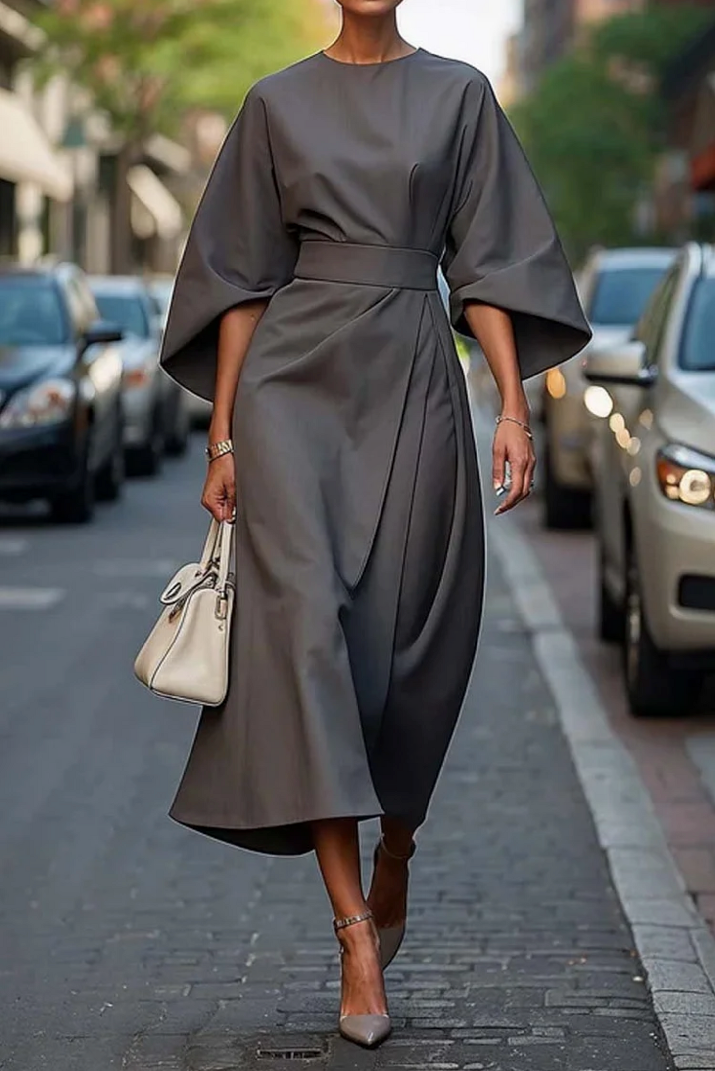 Elegantes Damen Maxikleid Mit Gürtel Lang