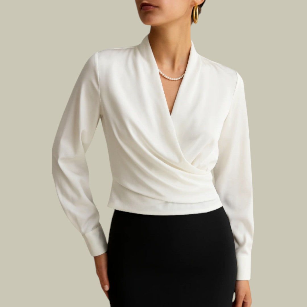 Damen Satin Bluse Elegant Wickelbluse