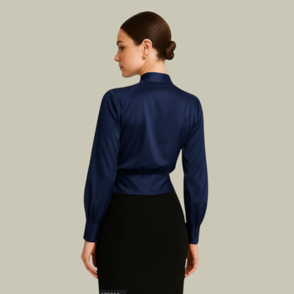 Damen Satin Bluse Elegant Wickelbluse