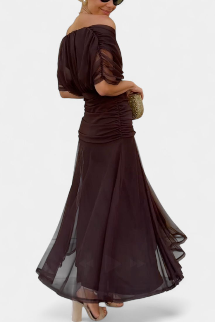 Damen Abendkleid Off-Shoulder Elegantes Seidenkleid