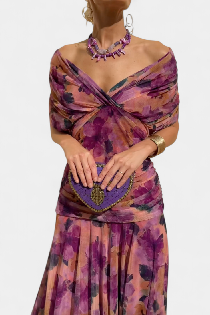 Damen Abendkleid Off-Shoulder Elegantes Seidenkleid