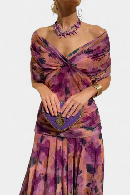 Damen Abendkleid Off-Shoulder Elegantes Seidenkleid