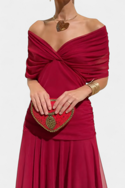 Damen Abendkleid Off-Shoulder Elegantes Seidenkleid