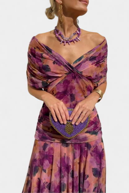 Damen Abendkleid Off-Shoulder Elegantes Seidenkleid