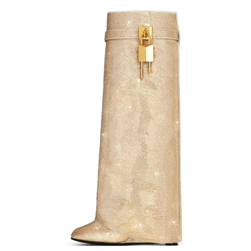 Noarè Glitzerstiefel Damen in Gold mit Kristallbesatz