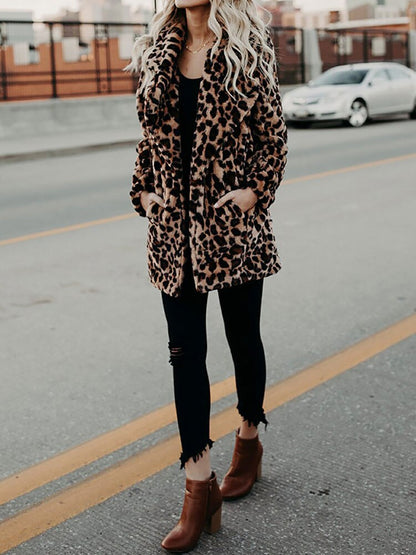 Damen Leopardenjacke Faux Fell Winterjacke