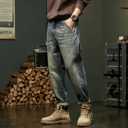 Herren Jeans Vintage Lässig Blau
