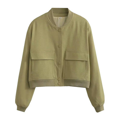 Damen Streetwear Kurzjacke Knopfleiste Modern