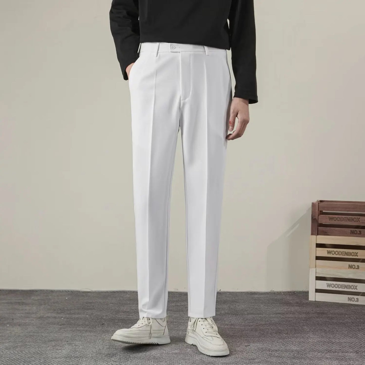 Herren Slimfit Hosen Elegant Bürohosen Schwarz - Norvielle