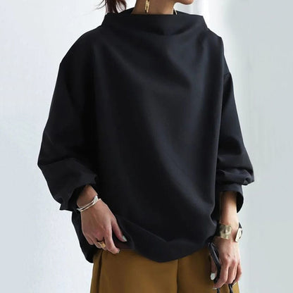 Damen Langarmshirt High Neck Elegantes Oberteil