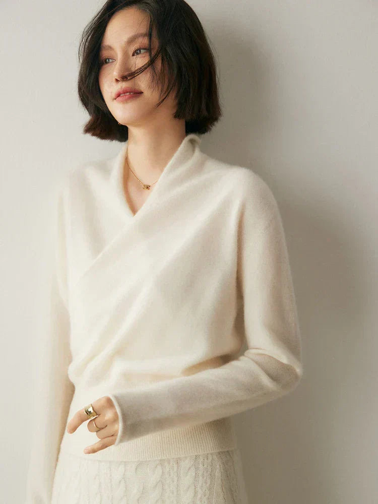 Damen Wickelpullover Überkreuzdesign aus Kaschmir Modern