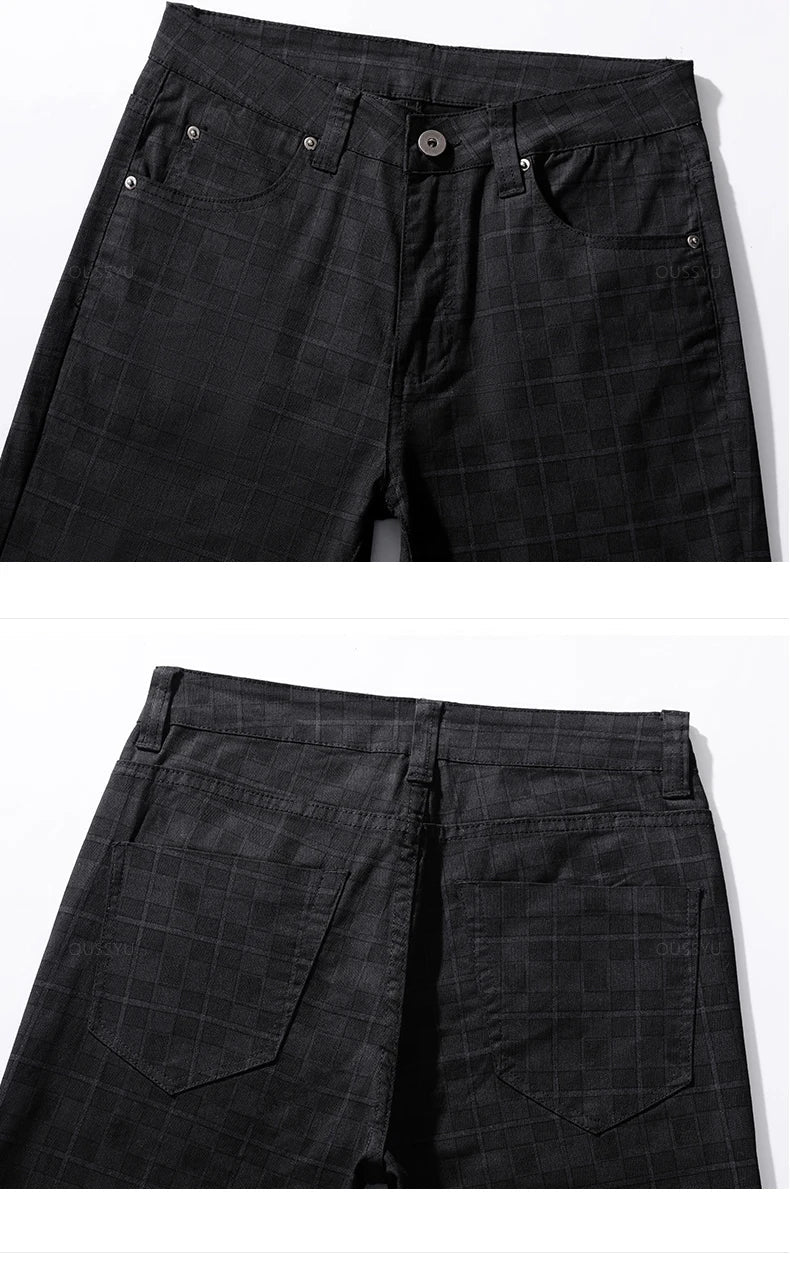 Herren Slim-Fit-Hosen Kariert -Grau