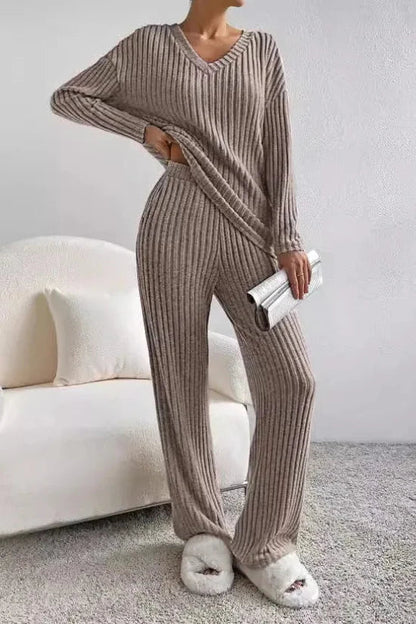 Damen Loungewear Set 2-teilig Rippstrick Bequem