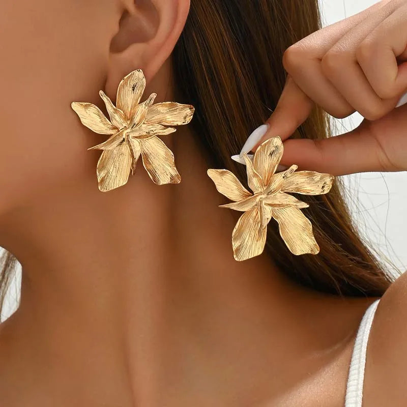 Goldene Blumen Ohrringe Silberner Schmuck - Norvielle