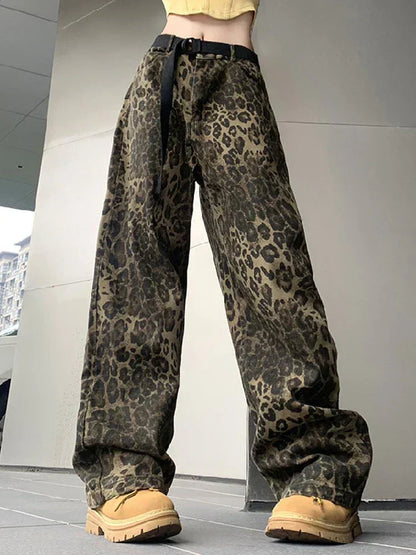 Damen Jeans Leopardenmuster Weitbein - Norvielle