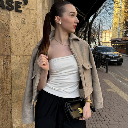 Damen Freizeitjacke Wollmix Reißverschluss Warm