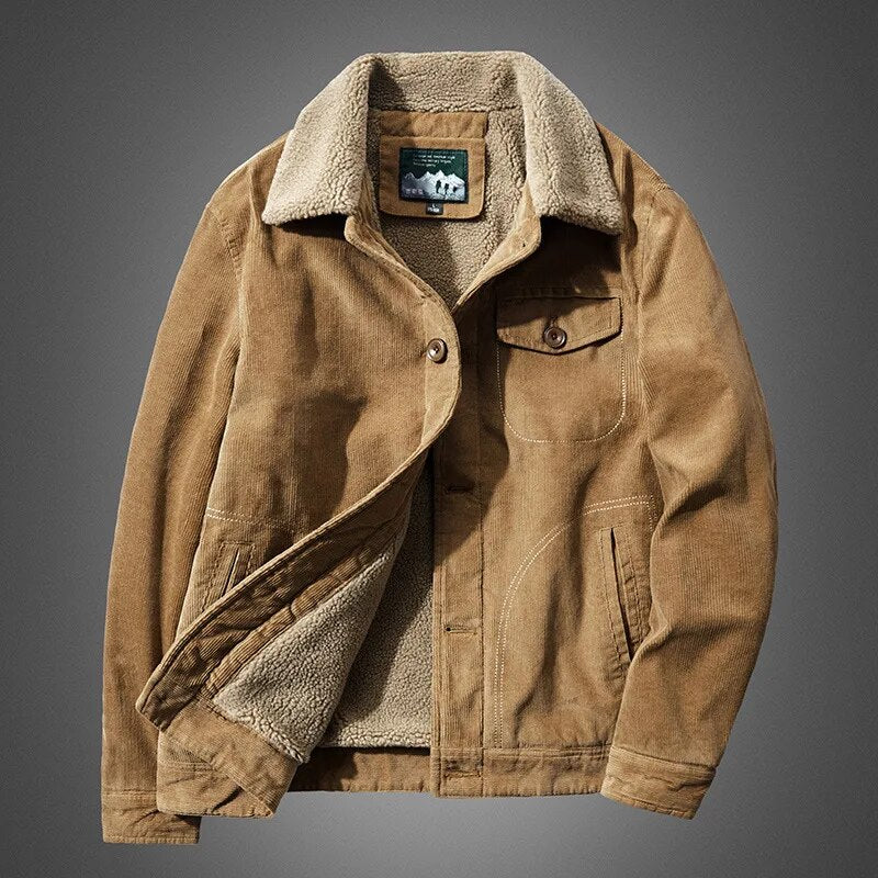 Herren Cordjacke Warme Fleece-Winterjacke