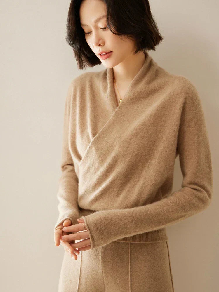 Damen Wickelpullover Überkreuzdesign aus Kaschmir Modern
