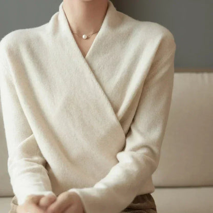 Damen Wickelpullover V-Ausschnitt Weich Warm