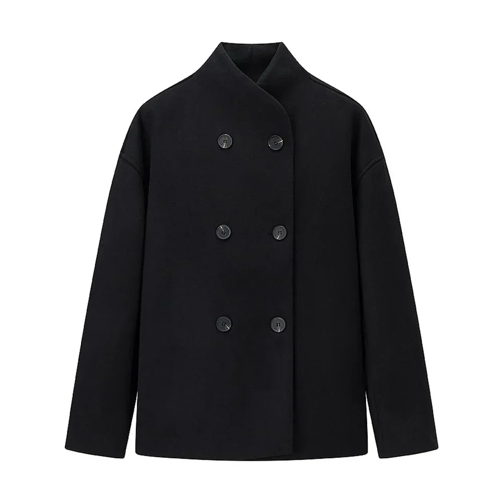 Damen Oversized Jacke Doppelreihig Schwarz - Norvielle