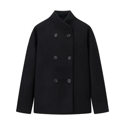 Damen Oversized Jacke Doppelreihig Schwarz - Norvielle