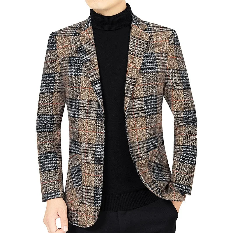 Herren Blazer Slim Fit Tweed Elegant dunkelgrau