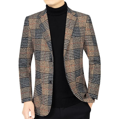 Herren Blazer Slim Fit Tweed Elegant dunkelgrau