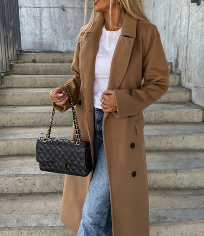Damen Trenchcoat Langärmelig Knopfleiste Klassisch