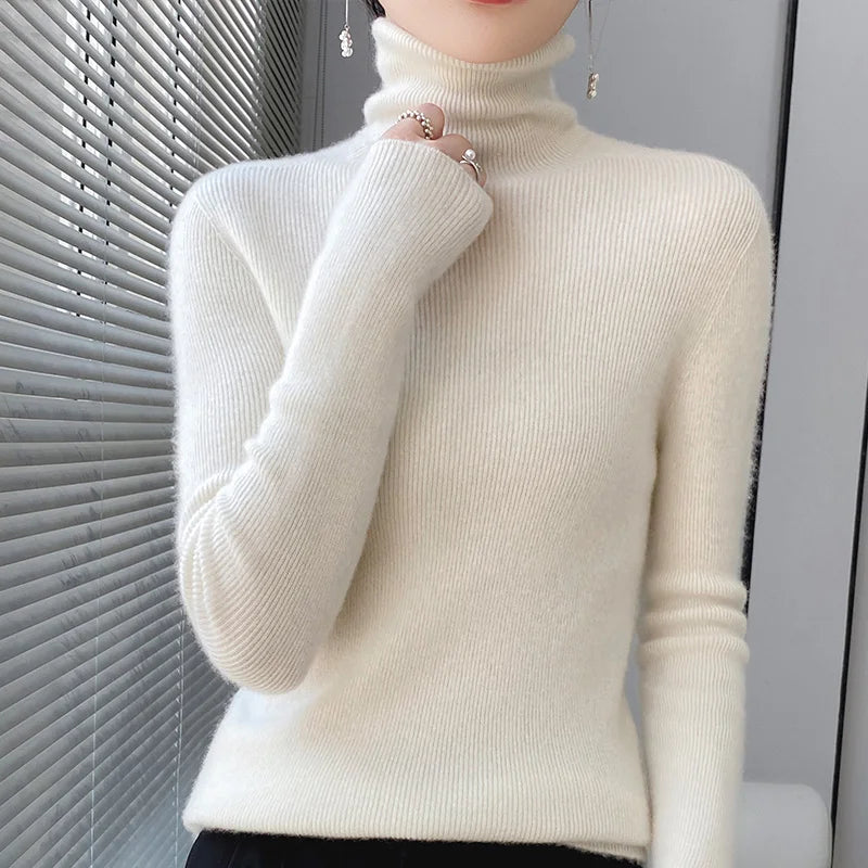 Damen Wollpullover Rollkragen Warm