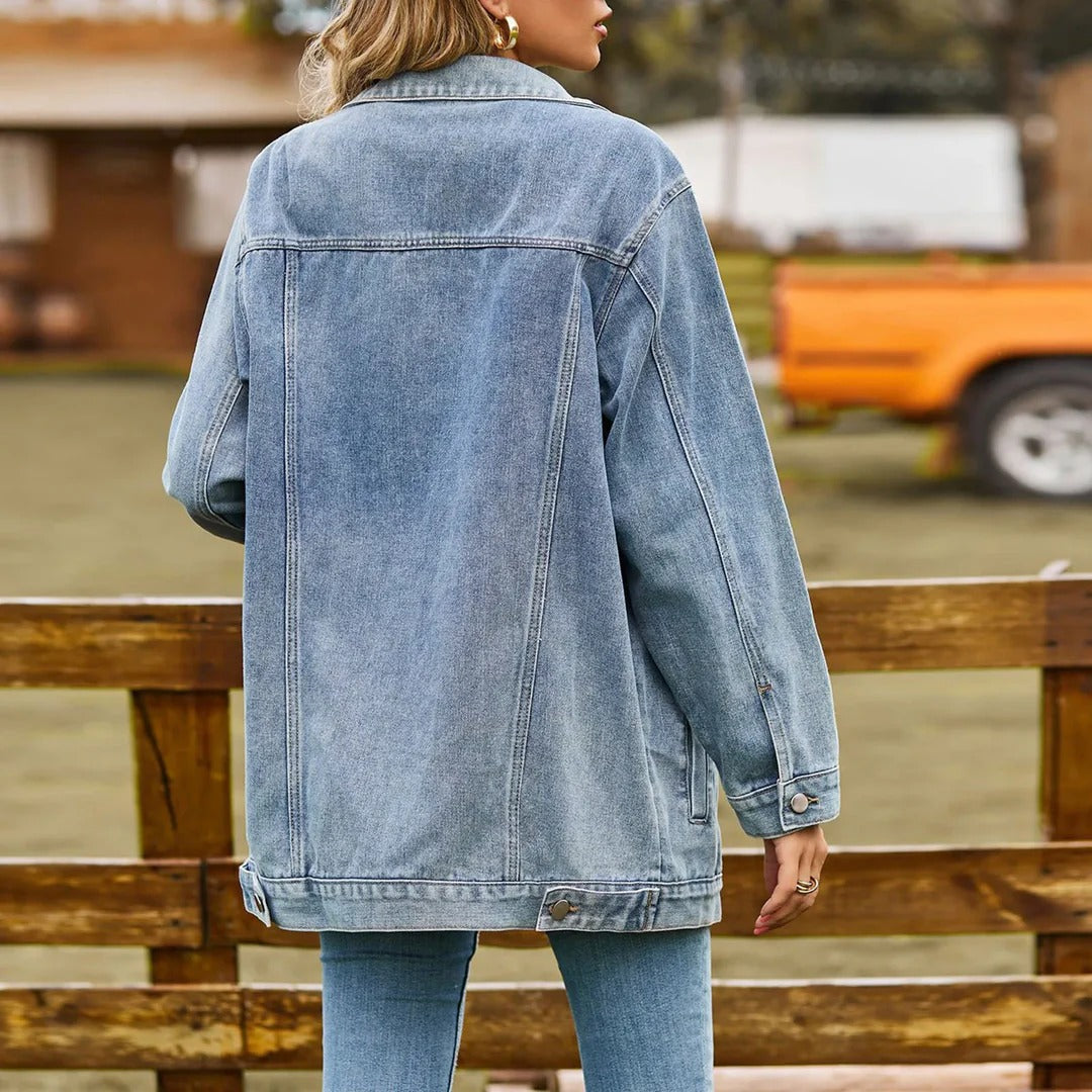 Damen Denimjacke Modern Schnitt Blau