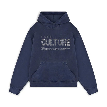 blauer hoodie mit strasssteinen for the culture streetwear