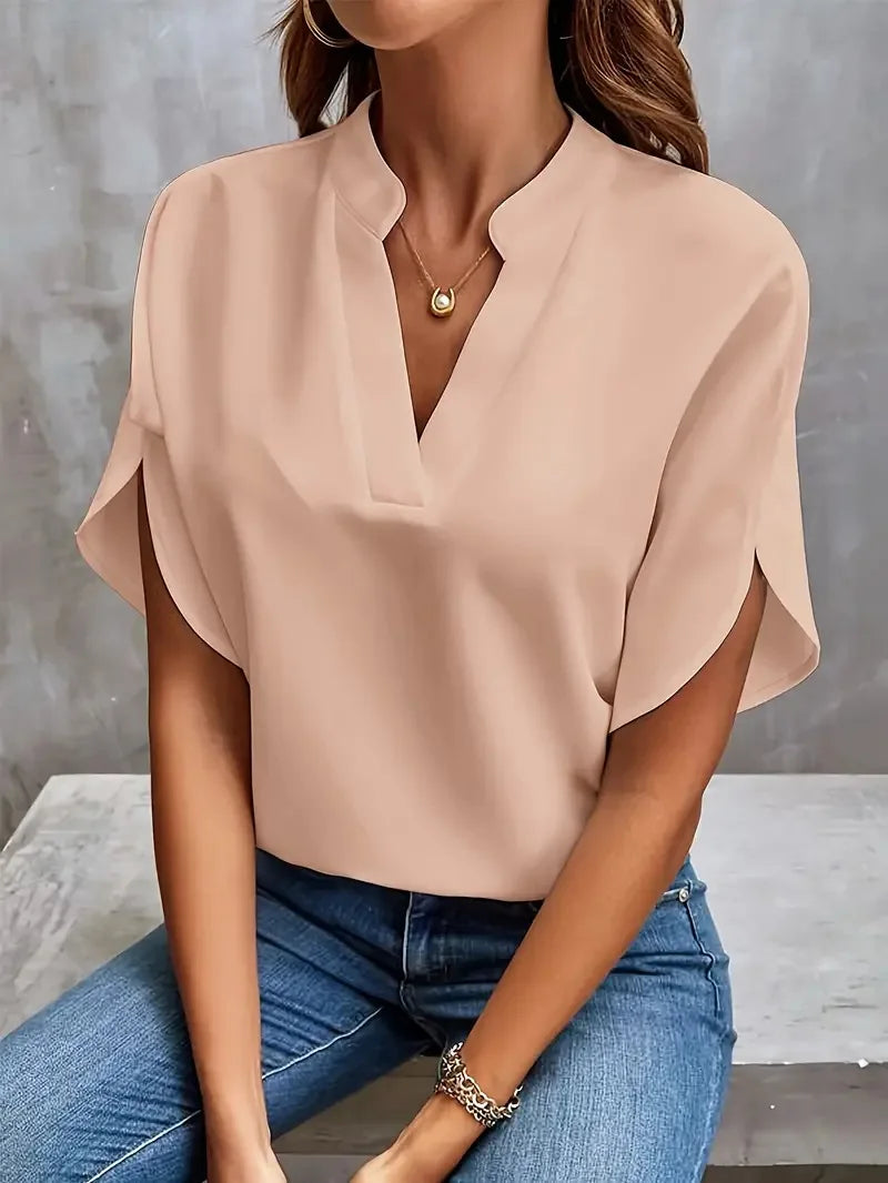 Elegante Damenbluse V-Ausschnitt Fließend