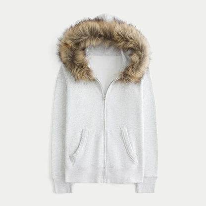 Damen Kapuzenjacke Weiches Kunstfell Reißverschluss