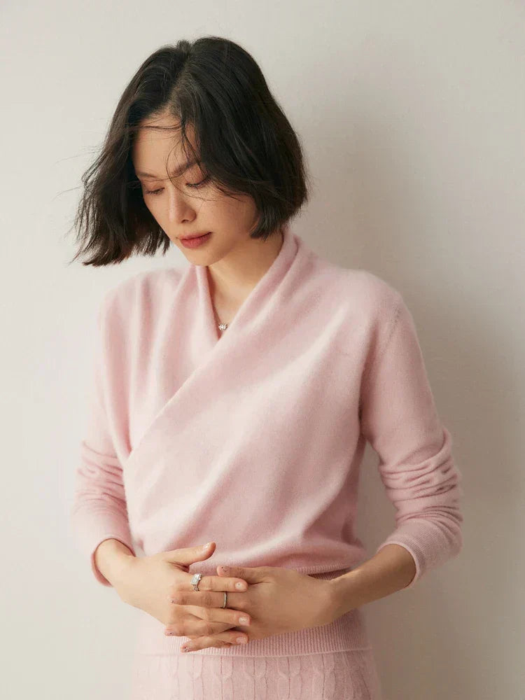 Damen Wickelpullover Überkreuzdesign aus Kaschmir Modern