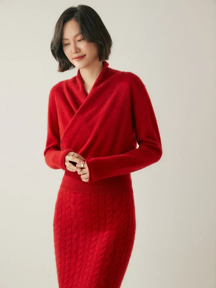 Damen Wickelpullover Überkreuzdesign aus Kaschmir Modern